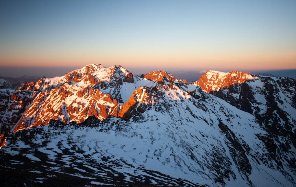 The sun breached the horizon on Atlas Mountains 